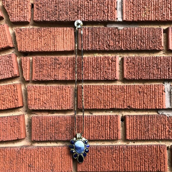 NECKLACE Sodalite And Lapis Lazuli Flower Pendant Handmade/Signed By Artisan - Picture 3 of 14